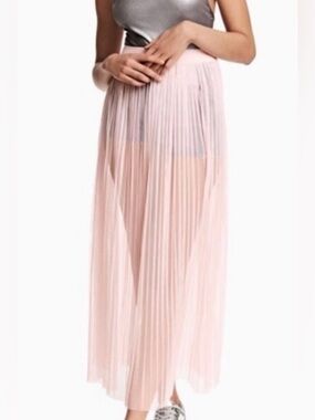 H&M x Coachella sheer light pink midi pleated skirt